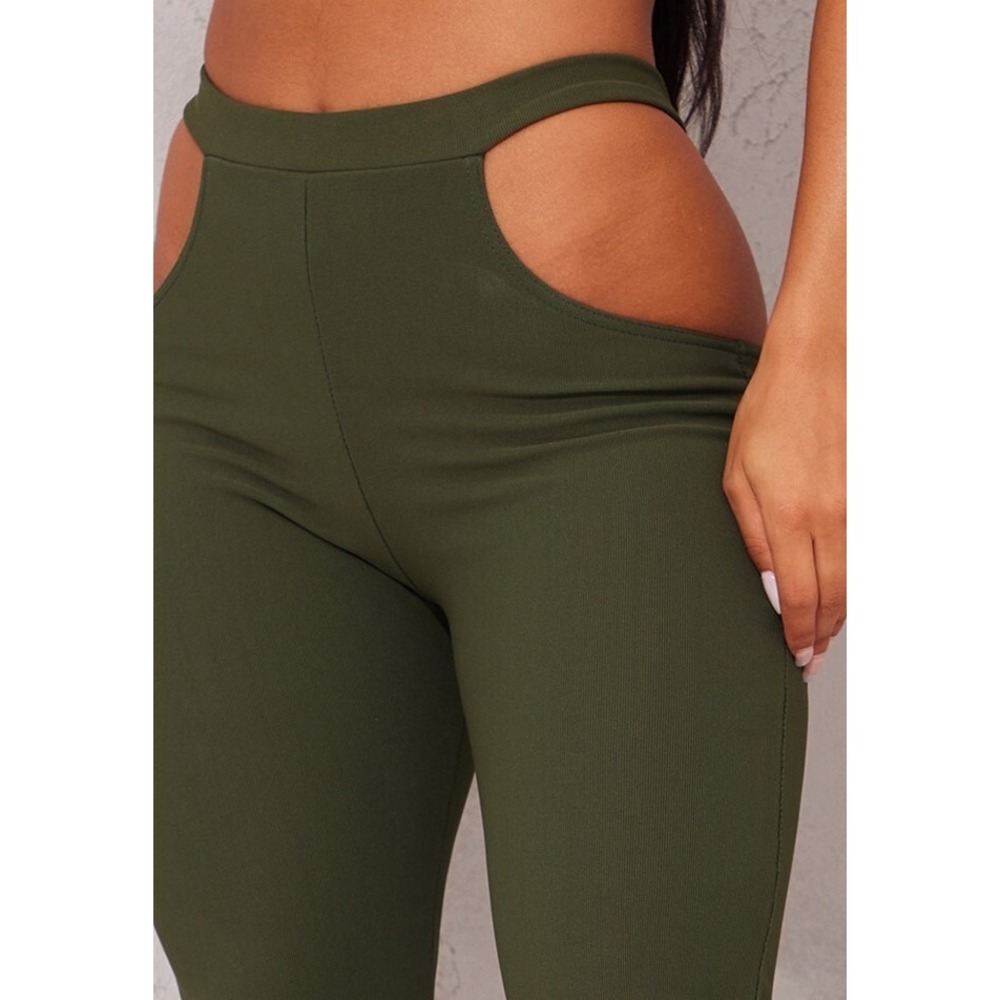 Pretty Little Thing Olive Bandage Rib Cut Leggings - Size 8 - NEW ! - Picture 3 of 16